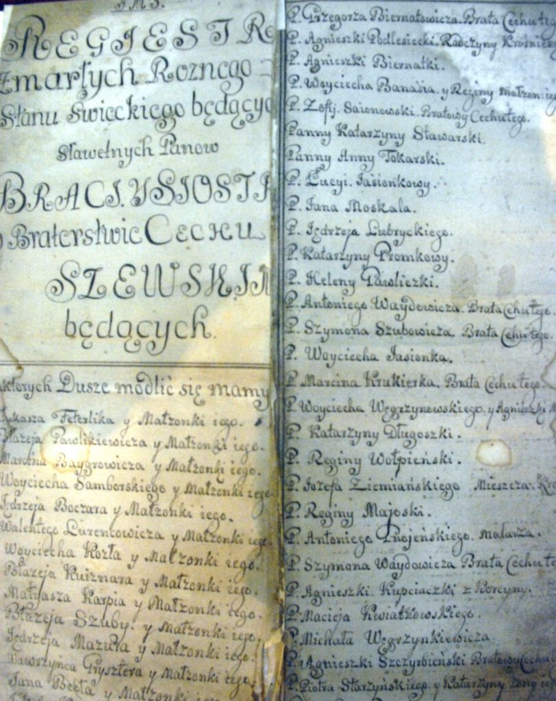 Spis zmarłych członków Cechu ze zbiorów Muzeum Rzeimosła w Krośnie