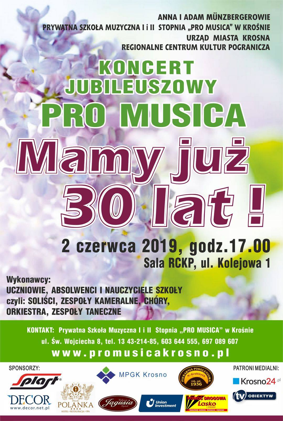 Koncert z okazji 30-lecia prywatnej szkoły muzycznej Pro Musica w Krośnie odbędzie się 2 czerwca o godz. 17.00. w Regionalnym Centrum Kultur Pogranicza w Krośnie