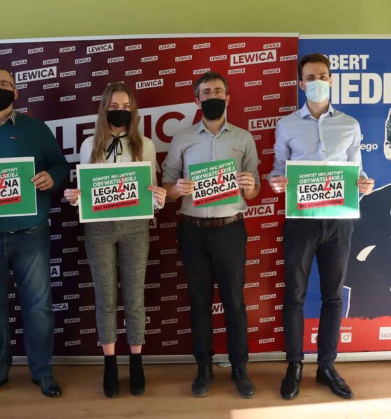 Konferencja prasowa w biurze Lewicy Grzegorz Żółkoś, Julita Świątek, Łukasz Rydzik, Kaj Kozaronek