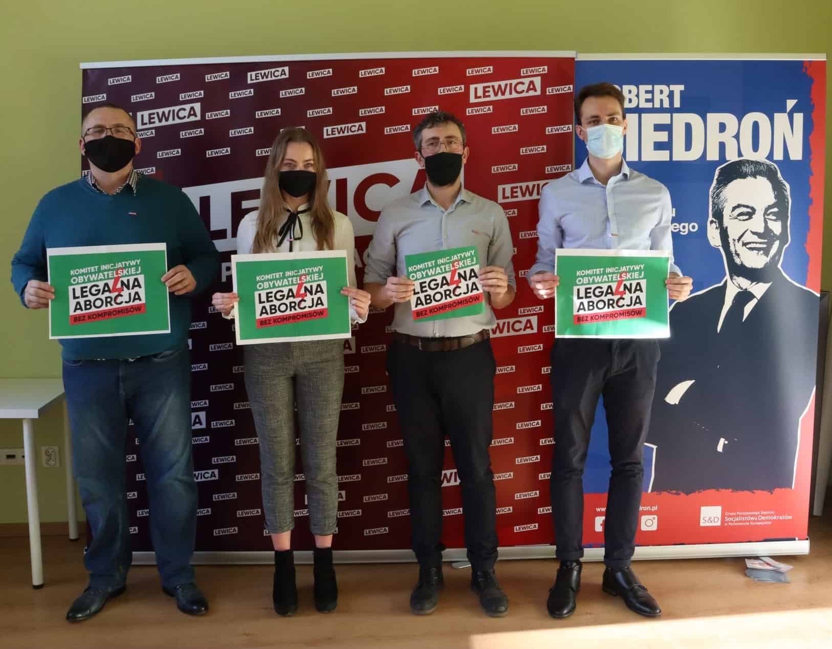 Konferencja prasowa w biurze Lewicy Grzegorz Żółkoś, Julita Świątek, Łukasz Rydzik, Kaj Kozaronek