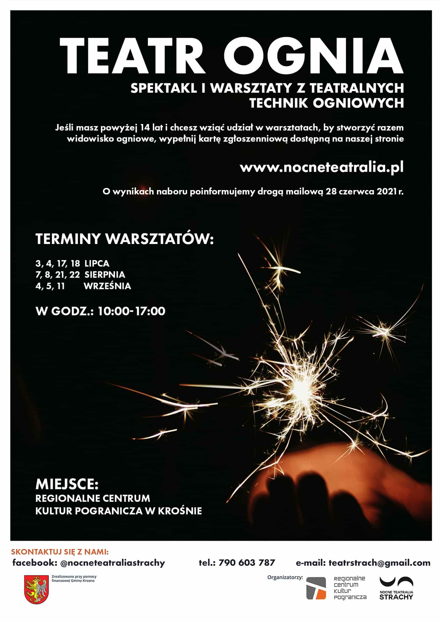 „Teatr Ognia – spektakl i warsztaty z teatralnych technik ogniowych”.