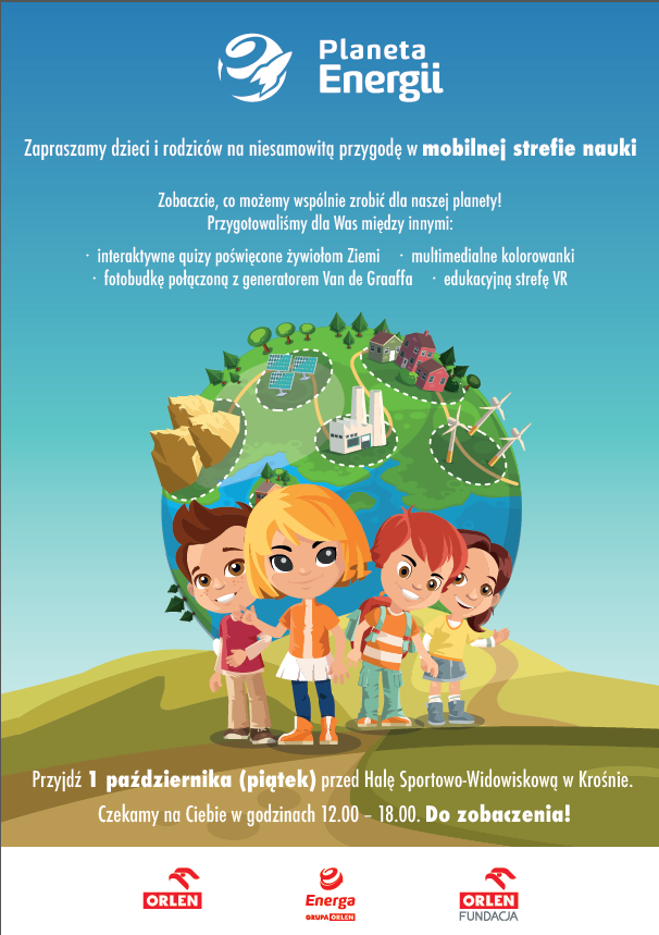 plakat reklamujący piknik naukowy Planeta Energii organizowany przez Fundację Orlen