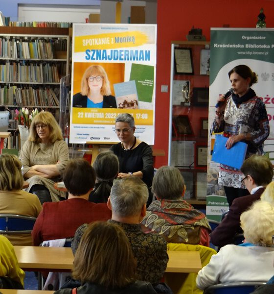 spotkanie Monika Sznajderman z czytelnikami w Krośnieńskiej Bibliotece Publicznej 22 kwietnia 2022 r.