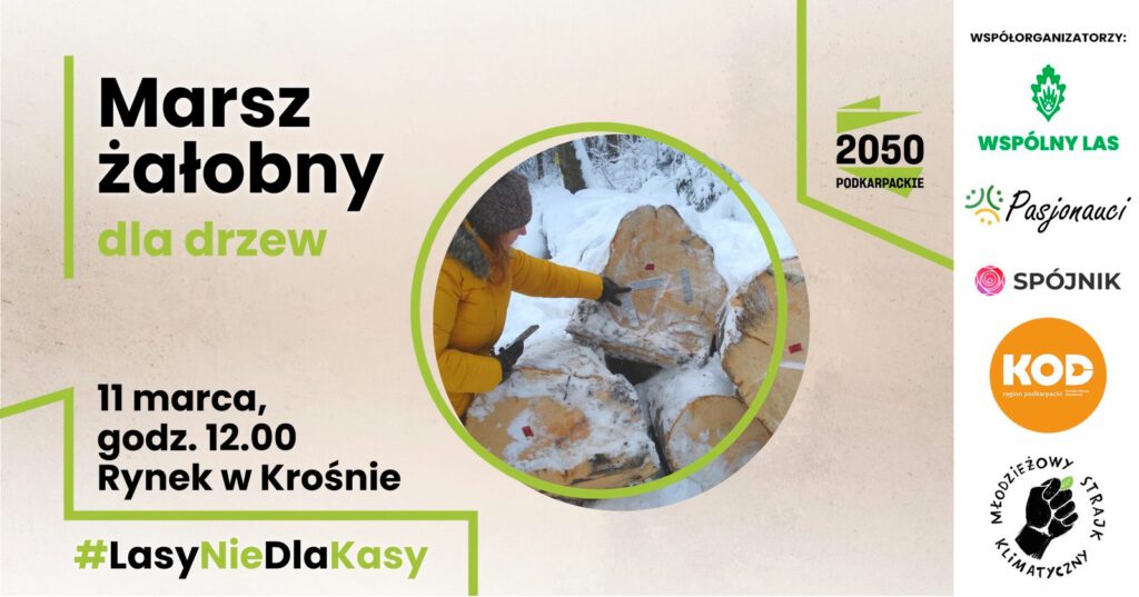 grafika zapraszająca na marsz żałobny dla drzew